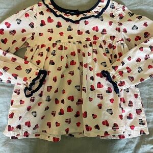 Rachel Riley White Blouse with Red and Navy Heart Design